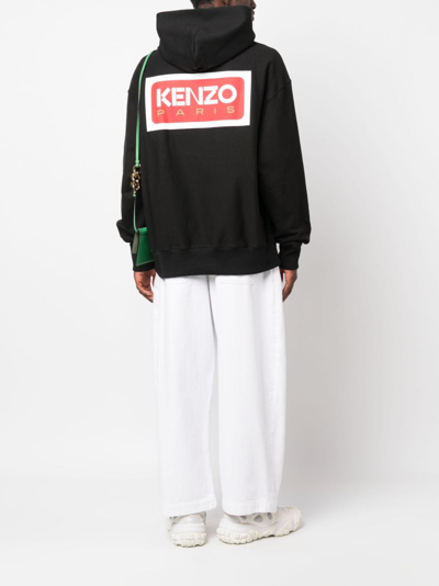 Shop Kenzo Logo-print Stretch-cotton Hoodie In Black