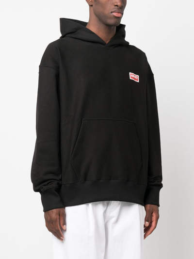 Shop Kenzo Logo-print Stretch-cotton Hoodie In Black