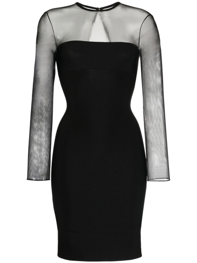 Herve L Leroux Sheer Top Pencil Dress In Black