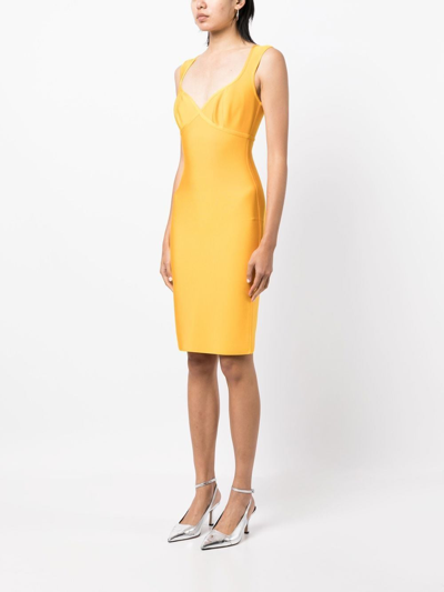 Herve L Leroux Sweetheart-neckline Pencil Dress In Yellow