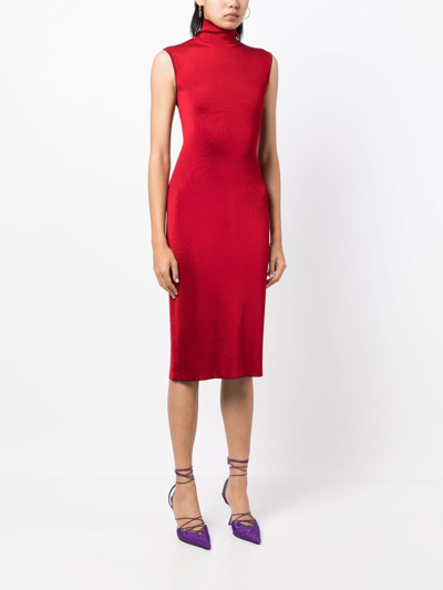 Herve L Leroux Knitted Pencil Dress In Red