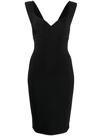 Herve L Leroux Sweetheart-neck Midi Dress In Black