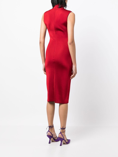 Shop Herve L Leroux Knitted Pencil Dress In Red