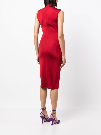 Herve L Leroux Knitted Pencil Dress In Red