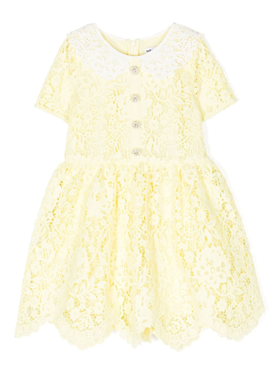 Shop Self-portrait Floral-lace Short-sleeve Dress In Yellow