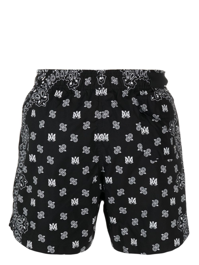 Shop Amiri Bandana-print Swim Shorts In Black