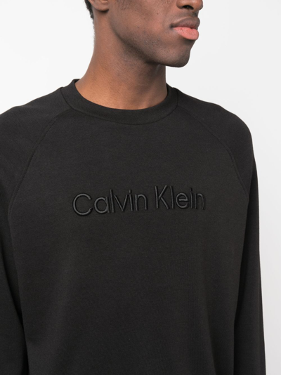 Shop Calvin Klein Logo-embroidered Long-sleeve Sweatshirt In Black