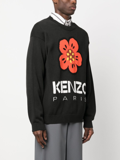 Shop Kenzo Boke Flower-intarsia Cotton Jumper In Black