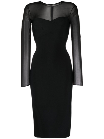 Shop Herve L Leroux Sheer-panelled Midi Dress In Black