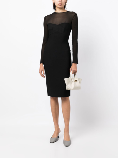 Herve L Leroux Long-sleeve Plunge-neck Dress In Black