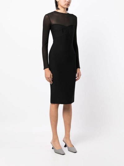 Shop Herve L Leroux Sheer-panelled Midi Dress In Black