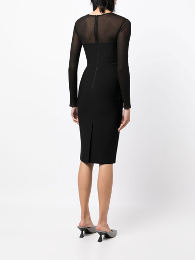 Herve L Leroux Long-sleeve Plunge-neck Dress In Black
