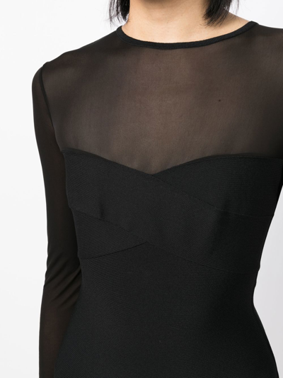 Herve L Leroux Long-sleeve Plunge-neck Dress In Black