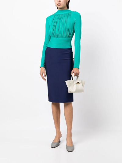 Herve L Leroux Ruched-bodice Midi Dress In Green