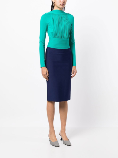 Shop Herve L Leroux Ruched-bodice Midi Dress In Green