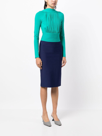 Herve L Leroux Ruched-bodice Midi Dress In Green