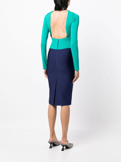 Herve L Leroux Ruched-bodice Midi Dress In Green