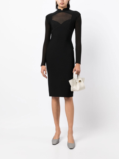 Herve L Leroux Sheer-panel Long-sleeved Dress In Black