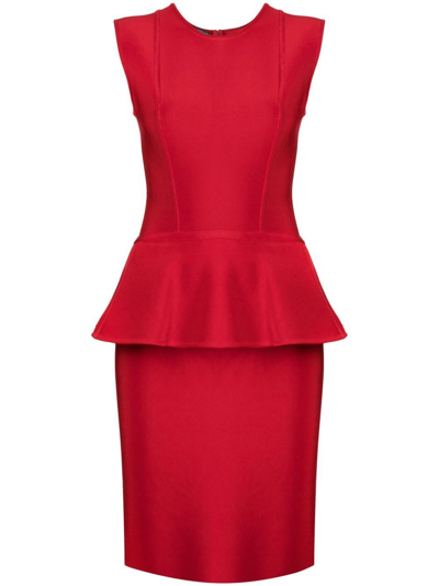 Herve L Leroux Peplum Pencil Dress In Red