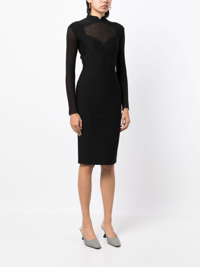 Herve L Leroux Sheer-panel Long-sleeved Dress In Black