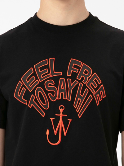 Shop Jw Anderson Slogan-embroidered T-shirt In Black