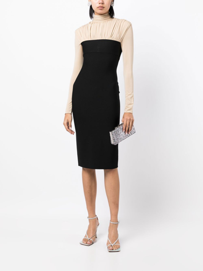 Herve L Leroux Blouse Pencil Dress In Brown