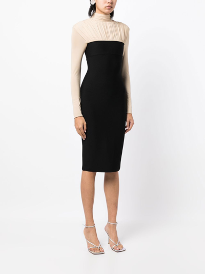 Herve L Leroux Blouse Pencil Dress In Brown