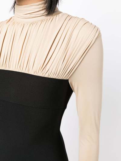 Herve L Leroux Blouse Pencil Dress In Brown