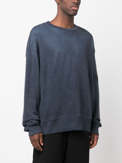 Shop Missoni Perforated Cotton Jumper In Blue