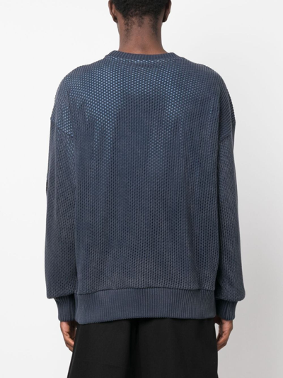 Shop Missoni Perforated Cotton Jumper In Blue