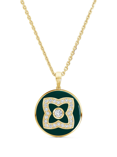 Shop De Beers Jewellers 18kt Yellow Gold Enchanted Lotus Diamond And Enamel Necklace