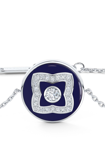 Shop De Beers Jewellers 18kt White Gold Enchanted Lotus Diamond And Enamel Bracelet In Blue