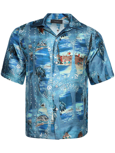 Shop Amiri Bandana-print Silk Shirt In Blue