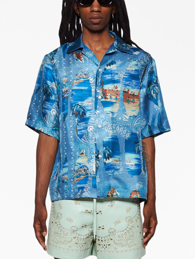 Shop Amiri Bandana-print Silk Shirt In Blue