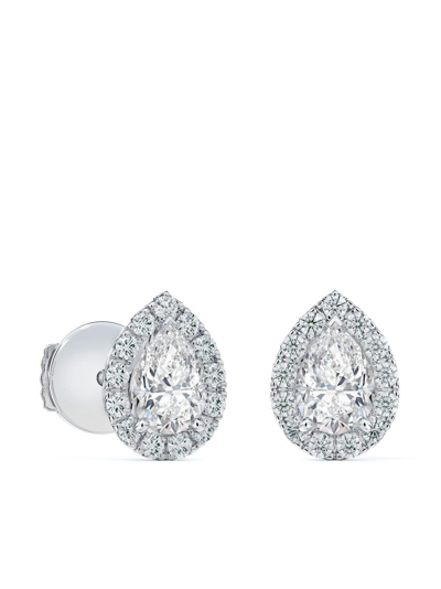 Shop De Beers Jewellers 18kt White Gold Aura Solitaire Diamond Stud Earrings In Silver
