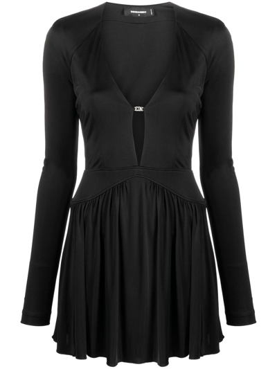 Shop Dsquared2 V-neck Cut-out Minidress In Black