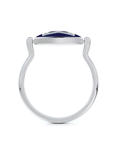 Shop De Beers Jewellers 18kt White Gold Enchanted Lotus Diamond And Enamel Ring In Blue