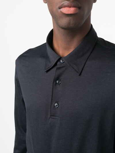 Shop Brioni Long-sleeve Silk-blend Polo Shirt In Blue