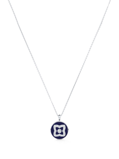 Shop De Beers Jewellers 18kt White Gold Enchanted Lotus Diamond And Enamel Necklace In Blue