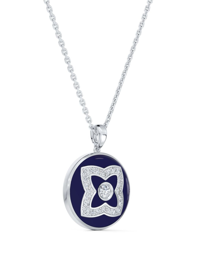 Shop De Beers Jewellers 18kt White Gold Enchanted Lotus Diamond And Enamel Necklace In Blue