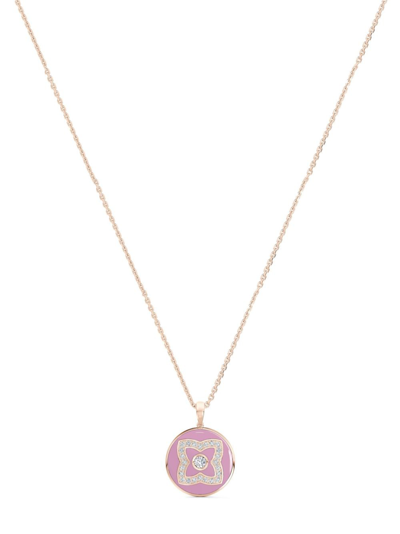 Shop De Beers Jewellers 18kt Rose Gold Enchanted Lotus Diamond And Enamel Necklace In Pink