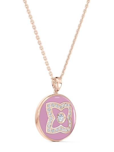 Shop De Beers Jewellers 18kt Rose Gold Enchanted Lotus Diamond And Enamel Necklace In Pink