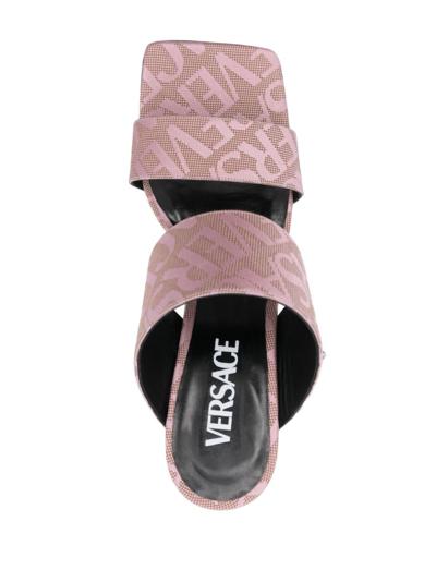 Shop Versace Allover 95mm Jacquard Mules In Pink