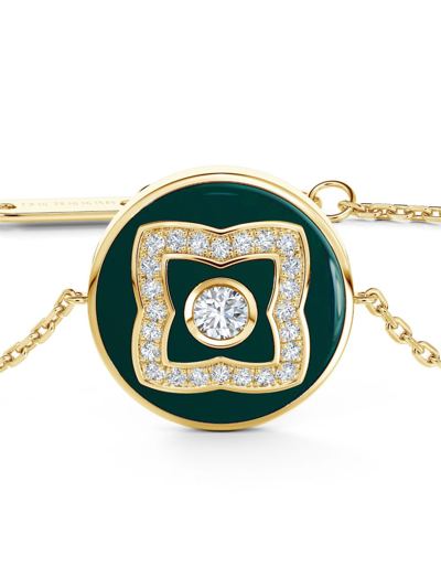 Shop De Beers Jewellers 18kt Yellow Gold Enchanted Lotus Diamond And Enamel Bracelet In Green