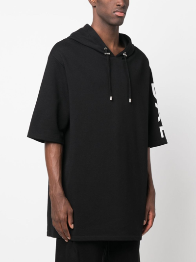Shop Balmain Logo-print Short-sleeve Cotton Hoodie In Black