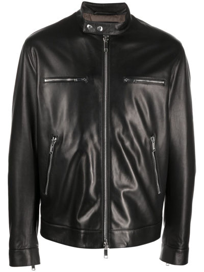 Shop Valentino Leather Biker Jacket In Black