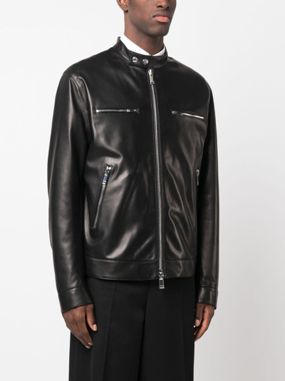 Shop Valentino Leather Biker Jacket In Black