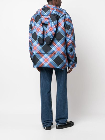Shop Charles Jeffrey Loverboy Check-pattern Padded Hooded Jacket In Blue
