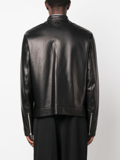 Shop Valentino Leather Biker Jacket In Black