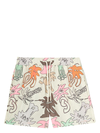 Shop Palm Angels Palmity Allover-print Swim Shorts In White